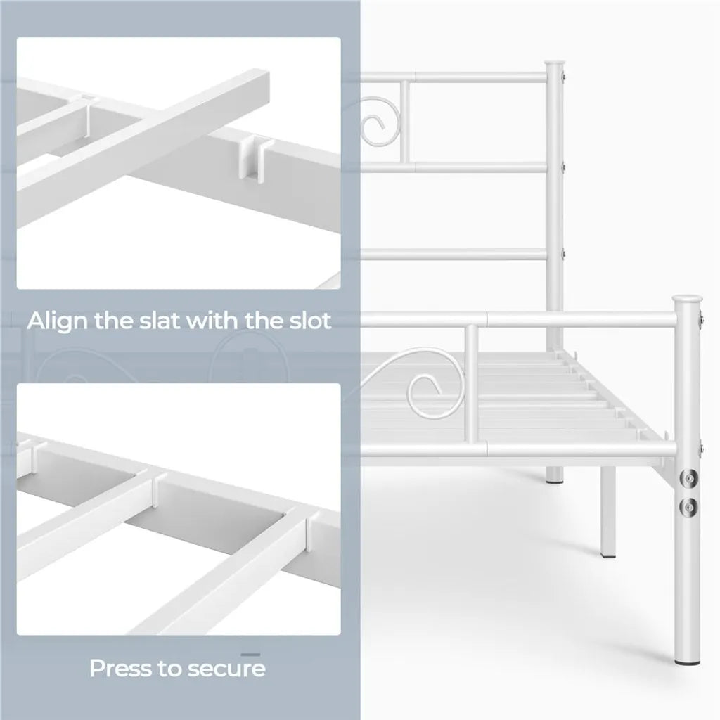 Yaheetech Metalen Bedframe 160 x 200 cm - Wit - Tweepersoonsbed met Lattenbodem