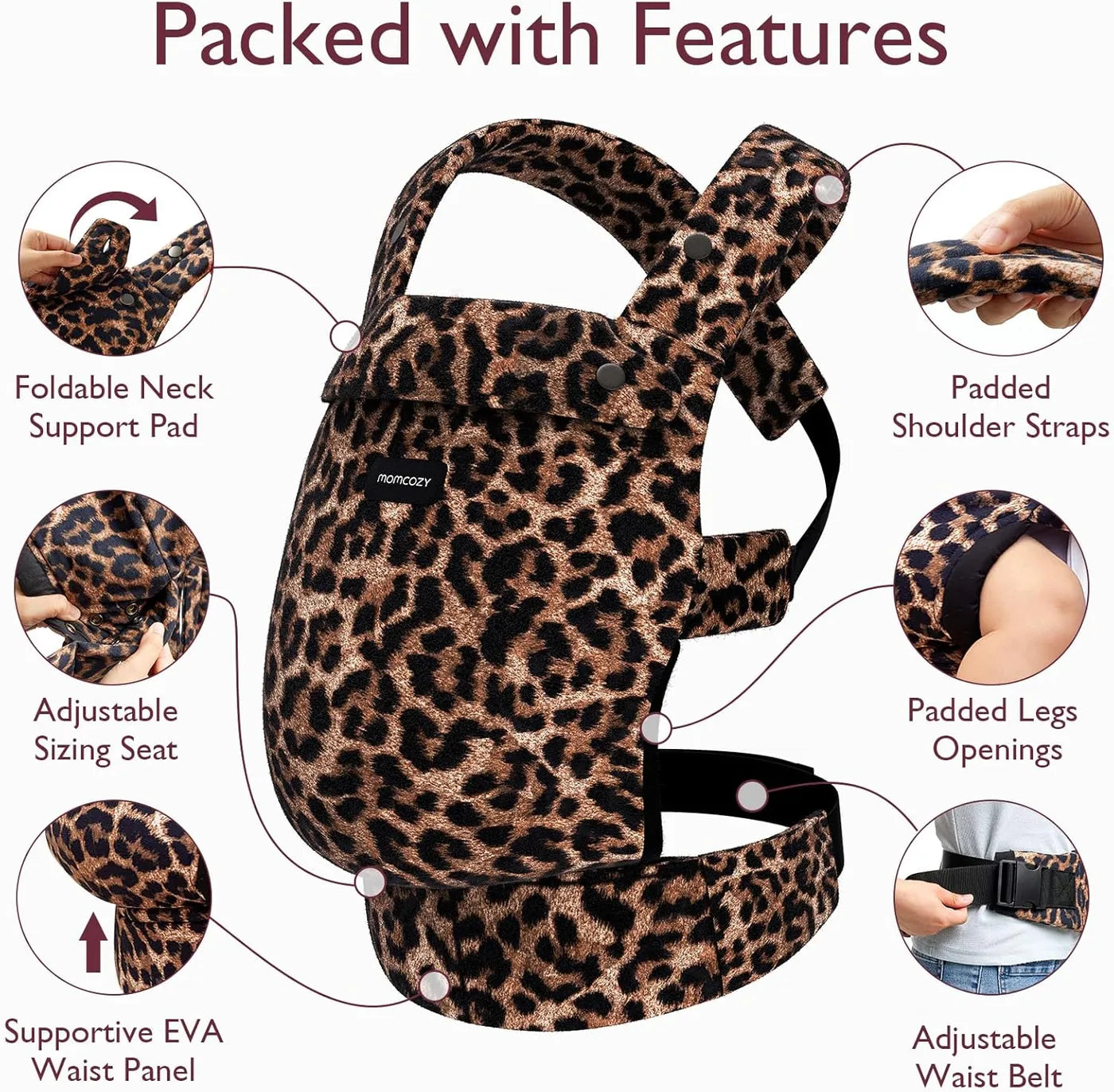 Momcozy Leopard Baby Draagzak - 3-in-1 - Ergonomisch - 3-20 kg - 100% Katoen - Verstelbaar - Wasbaar