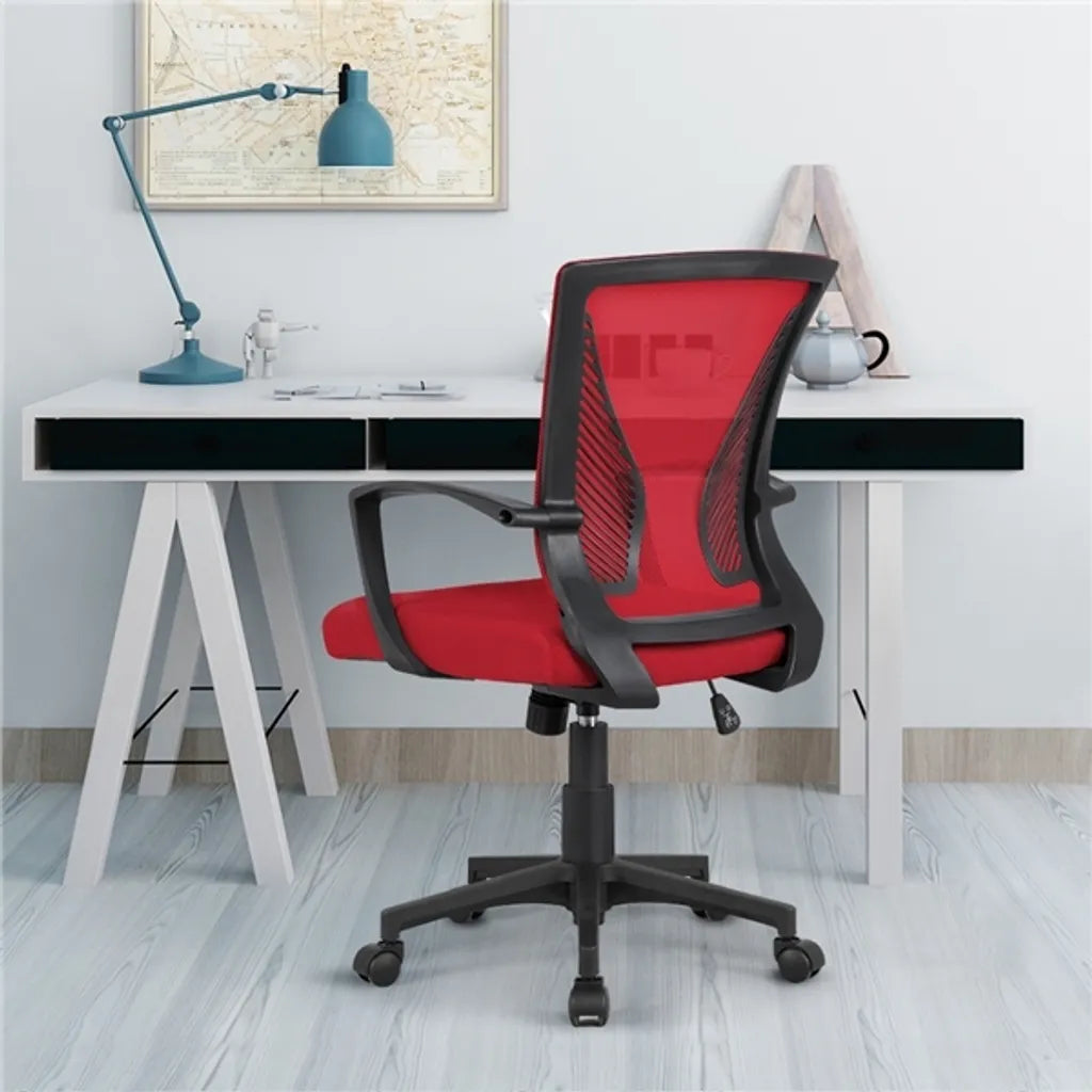 Yaheetech Ergonomische Bureaustoel 60 x 60 x 91-100,5 cm - Rood - Verstelbare Draaistoel met Mesh Rugleuning