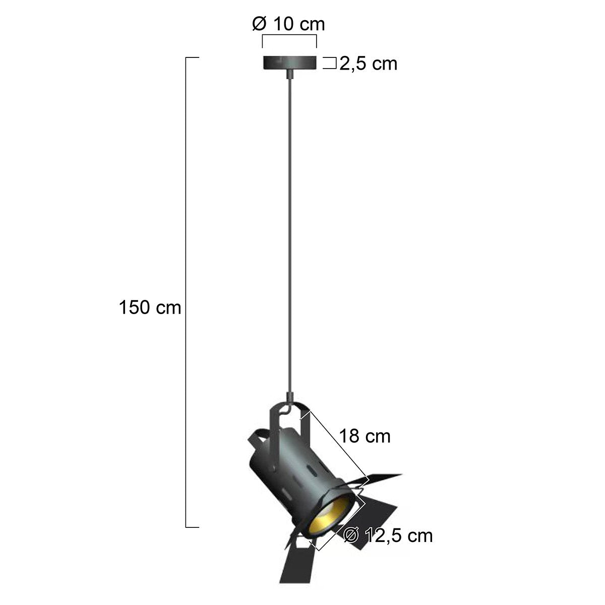 Hanglamp Carré 3379ZW – zwarte industriële lamp, staal, hoogte verstelbaar van 30-150 cm, Mexlite