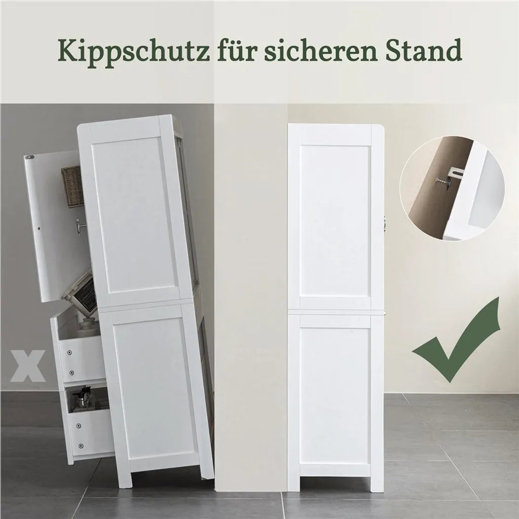 Yaheetech Badkamerkast met 2 Deuren en 2 Lades, 60x30x115 cm, Wit
