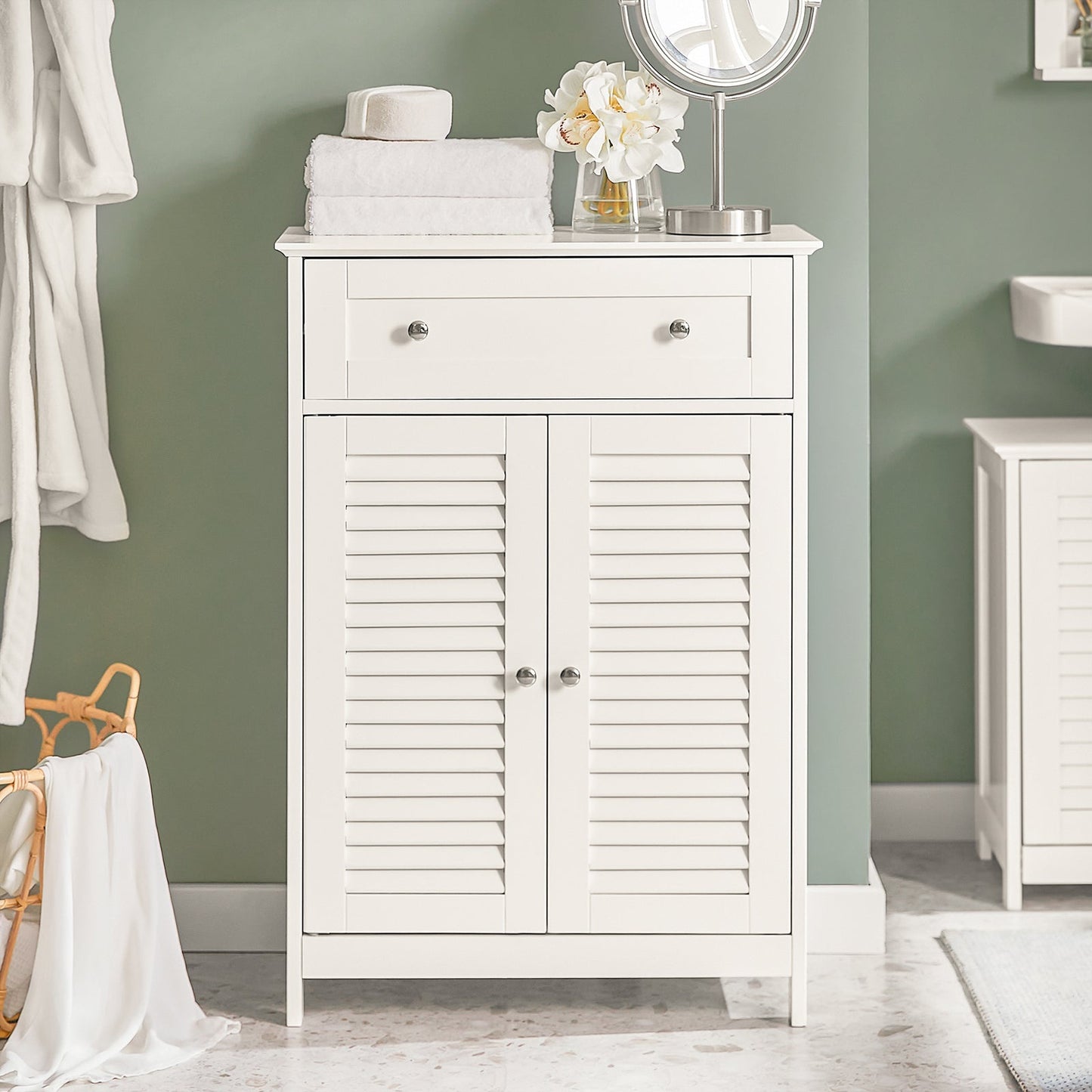 SoBuy Badkamerkast - Lade en 2 Deuren - MDF - Wit - 60x87x35 cm