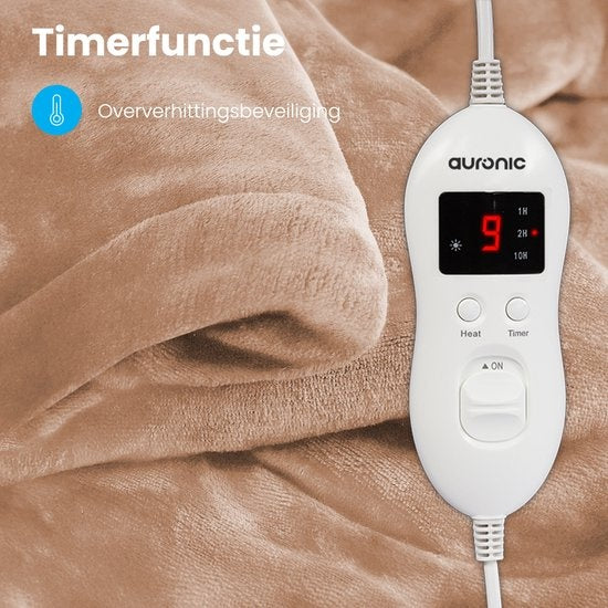 Auronic Elektrische Deken - Warmtedeken - 9 Warmtestanden - 2 Persoons - 200x150 - Lichtbruin