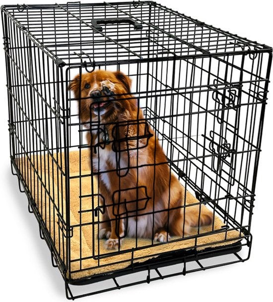 GoPets Hondenbench – Opvouwbaar, 2 Deuren, Incl. Kussen – 91 x 57 x 64 cm – Zwart