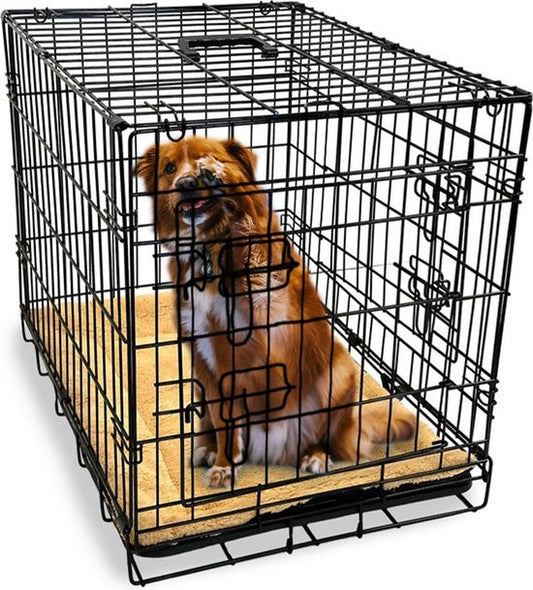 GoPets Hondenbench – Opvouwbaar, 2 Deuren, Incl. Kussen – 91 x 57 x 64 cm – Zwart