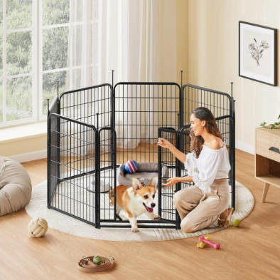 Yaheetech Puppyren 8-Delig - Zwart - 194,5 x 66 x 80 cm - Opvouwbaar met Snelsluiting