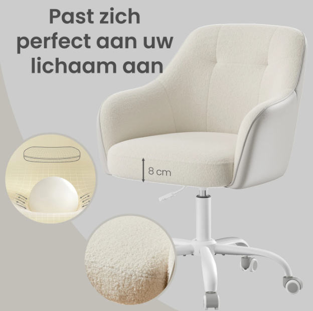 Ochama Bureaustoel Sherpa Stof - Cappuccino Beige - Verstelbare Hoogte 78-88 cm