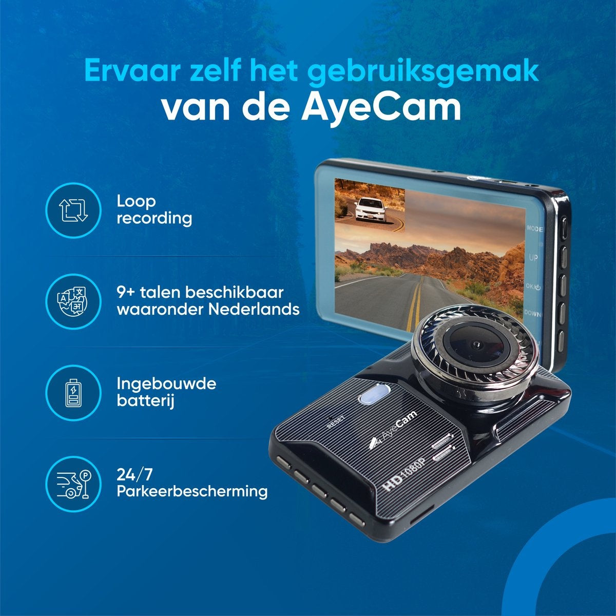 AyeCam Dashcam Pro – Dashcam voor Auto voor en Achter - FULL HD & Nachtvisie – G-Sensor - Incl. 32GB SD