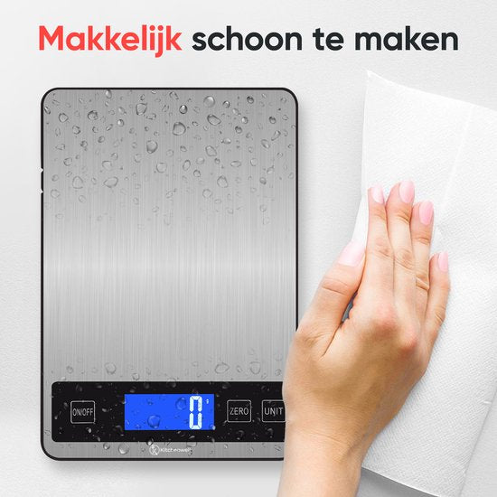 Kitchenwell Digitale Precisie Keukenweegschaal – Weegschaal Keuken - 1gr - 10kg – Tarra Functie - USB Oplaadbaar - Grijs