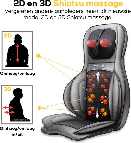 CALMENTA® Shiatsu Massagestoel – Opbergtas - Massagekussen - Compressiemassage – Elektrisch Warmtefunctie