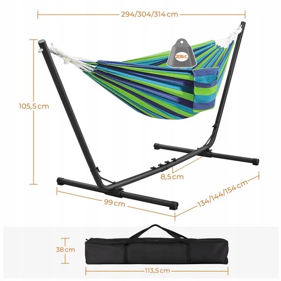 Yaheetech Hangmat met Frame Meerkleurig voor 2-3 Personen, Max 205 kg