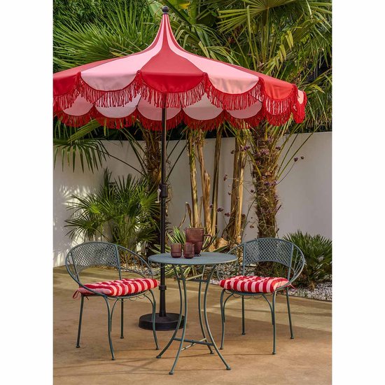 Mica Decorations Kim Gestreepte Parasol met Draagtas - Stokparasol 238 x Ø235 cm - Tuin of Balkonparasol - Polyester, Staal - Rood