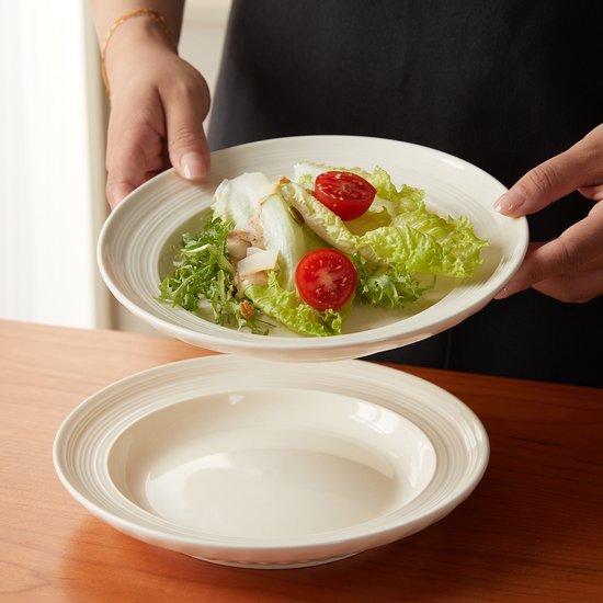 Set van 4 bordenset (Ø20,4cm / 8inch), Ontbijtborden, Pastaborden, serviesset 4 persoons, Geschikt voor restaurants, Horeca, Feest, familiefeesten, banketten en picknicks, Magnetron-vaatwasserbestendig, Keramiek