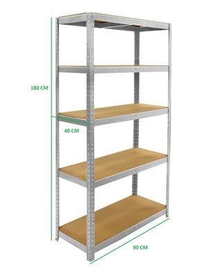 ERRO Metalen Opbergrek/Stellingkast met 5 legborden - 875kg draagkracht - (BxDxH) 90x40x180cm - 175kg per plank