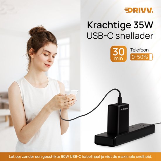 Drivv. USB C Oplader 35W - Snellader USB C - Power Adapter