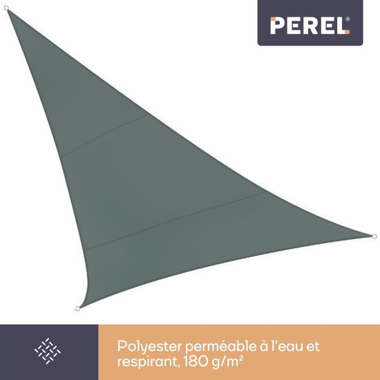 Perel Schaduwdoek, waterafstotend, 3.6 x 3.6 x 3.6 m, 160 g/m², polyester, driehoek, groengrijs