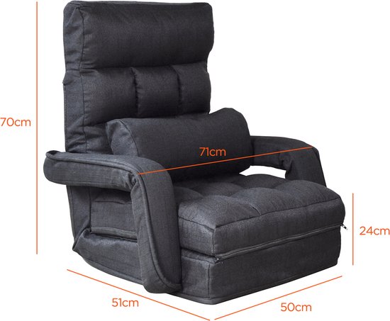 VDD Gaming - Loungestoel - Uitklapbaar tot een ligstoel - Zwart -71x51x50cm