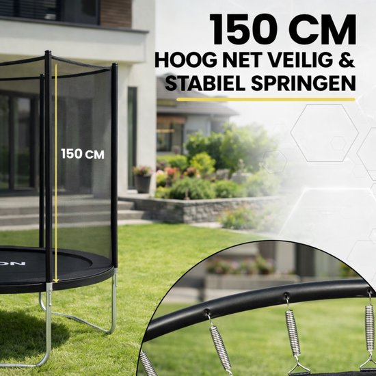 Playon Trampoline - Trampoline met Veiligheidsnet - Kinder trampoline - Ø183 cm – Inclusief randbescherming – Water en UV bestendig - Zwart
