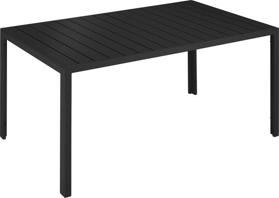 tectake® - Tuintafel 150 x 90 x 74,5 cm - Weerbestendig, eenvoudige montage - Verstelbaar - Aluminium frame met kunststof tafelblad - zwart