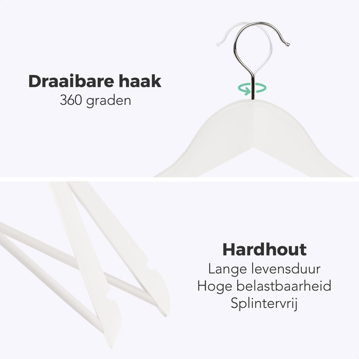 LifeGoods Kledinghangers - Met Broeklat - Hardhout - Wit - 50 Stuks