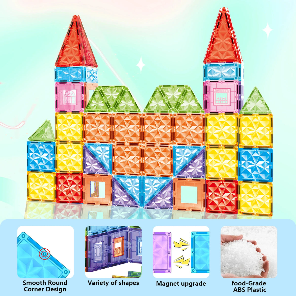 XINQIYUAN 3D Diamant Magnetische Bouwstenen – 60-Delig met Knikkerbaan – Multicolor – ABS Kunststof