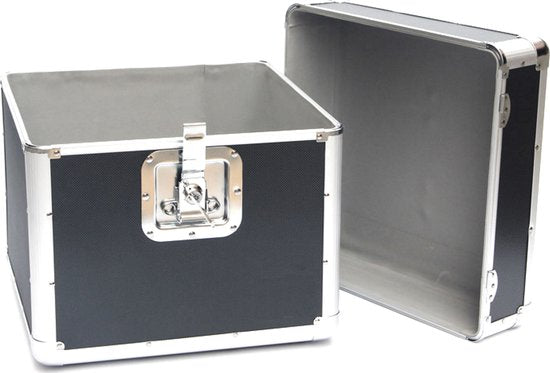 Vinyl koffer LP koffer voor 70 tot 100 platen afsluitbaar zwart aluminium