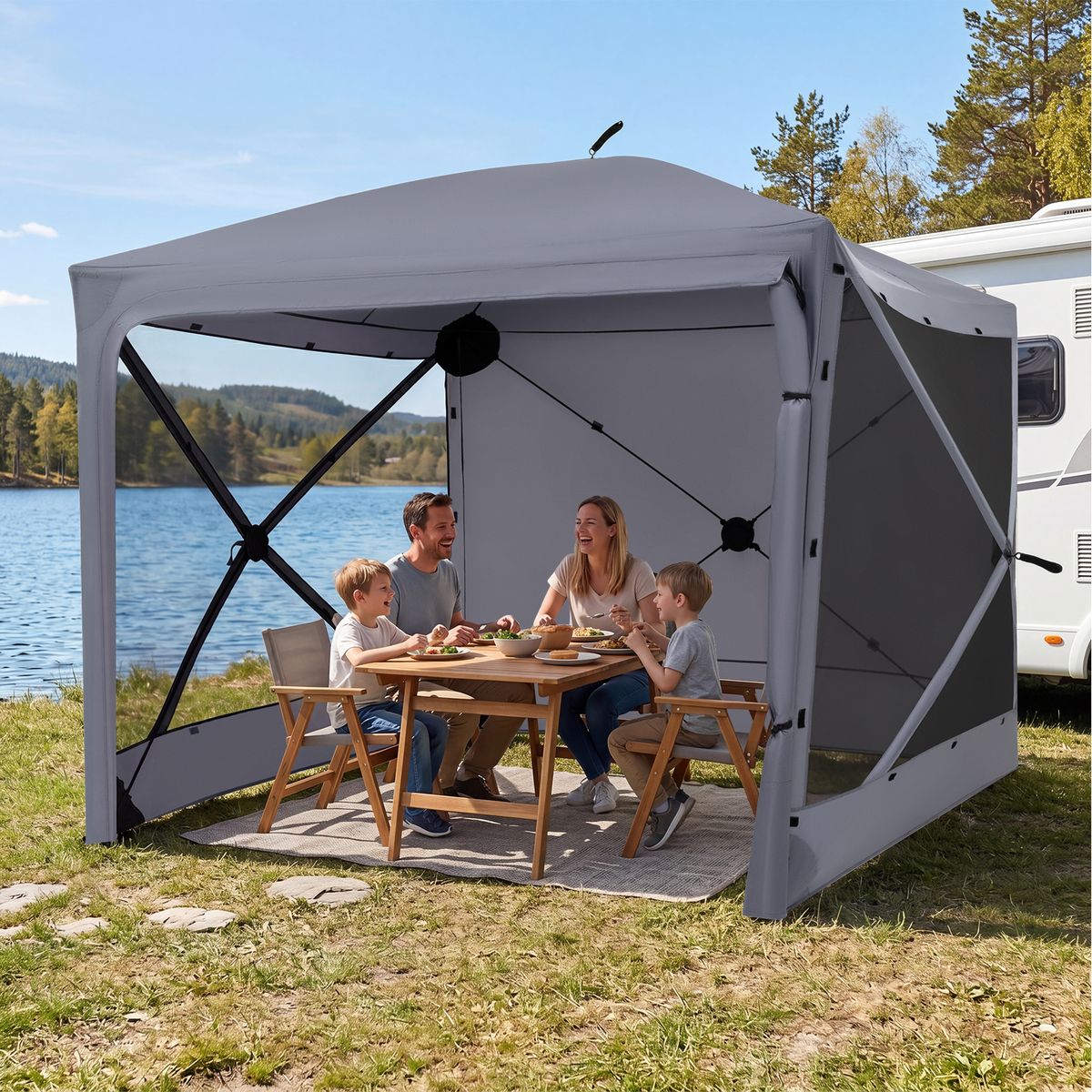 Coast Pop-up Vouwtent - met zonwering - afneembare zijwanden - donkergrijs - 240 x 240 x 220 cm