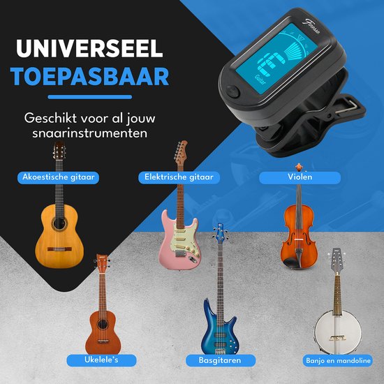 Finesse Stemapparaat Gitaar, Basgitaar, Viool, Ukelele - Chromatisch stemmen - Tuner