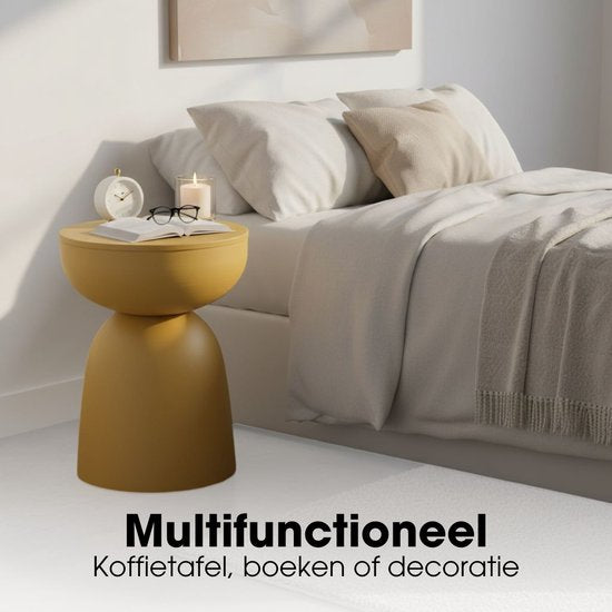 Mica Decorations Elliot Tafel - Salontafel Compact en Lichtgewicht - Nachtkastje met IJzeren Design - Bijzettafel voor de Woonkamer - Rond Tafelblad - H45 x Ø32 cm - Okergeel