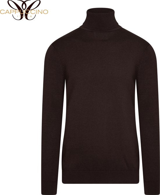 Cappuccino Italia - Heren Sweaters Coltrui Donkerbruin - Bruin - Maat L