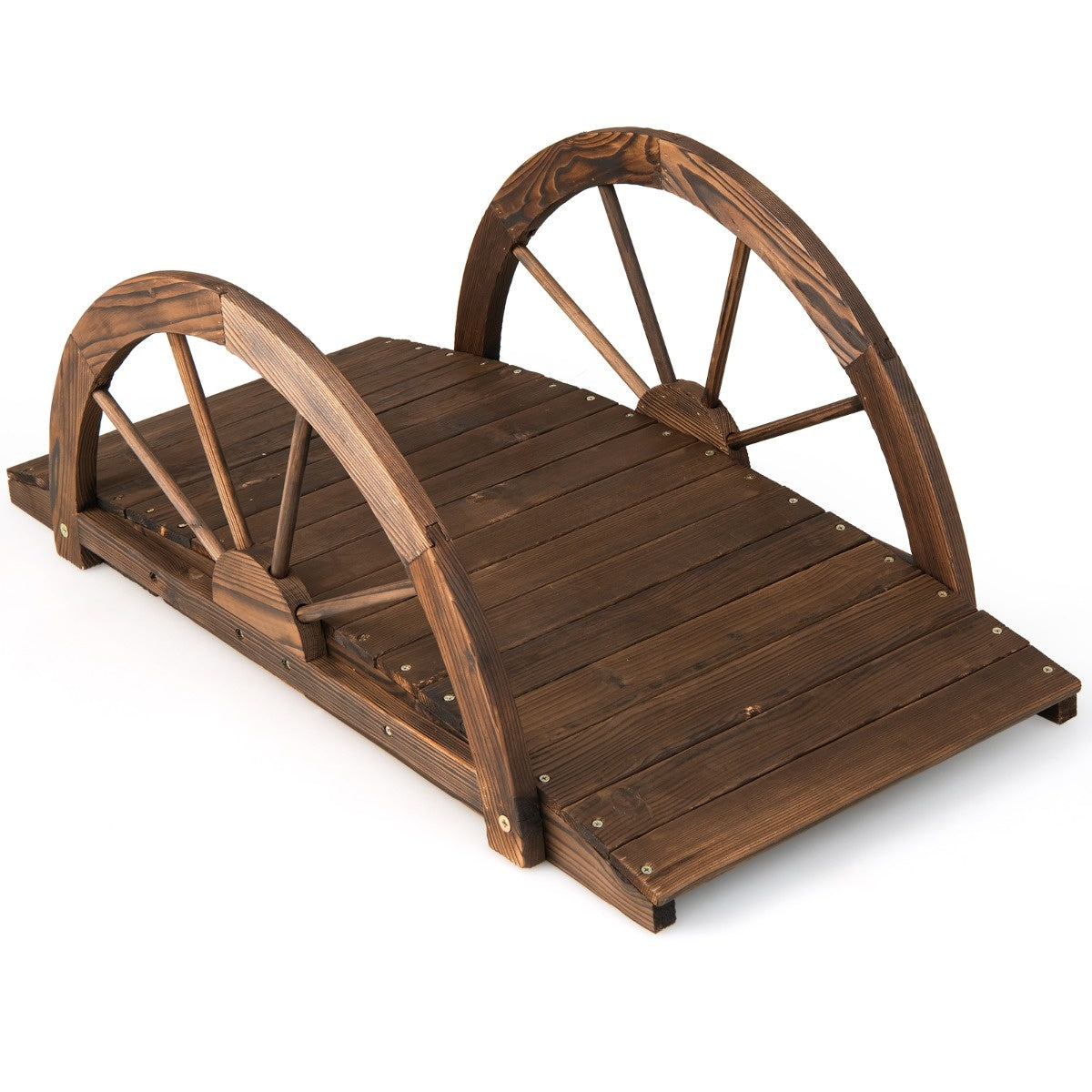 Coast Garden Bridge gemaakt van houten vijverbrug met dubbele halfwielleuning 101 x 48,5 x 38 cm