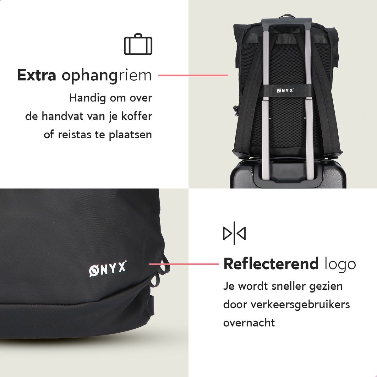 ONYX Rolltop Rugzak 25 tot 40 L - Met Laptopvak - Verstelbare Rugtas - Reistas - Waterbestendig en Duurzaam - Zwart