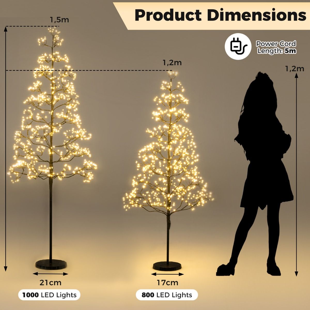 Coast Lichtboom Kunstboom met Verlichting – 120 cm – 800 Warm Witte LED-lampjes – Zwart