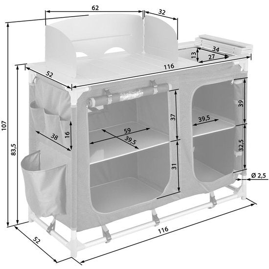 tectake - campingkeuken afm. 116 x 52 x 107 cm zwart - 403345