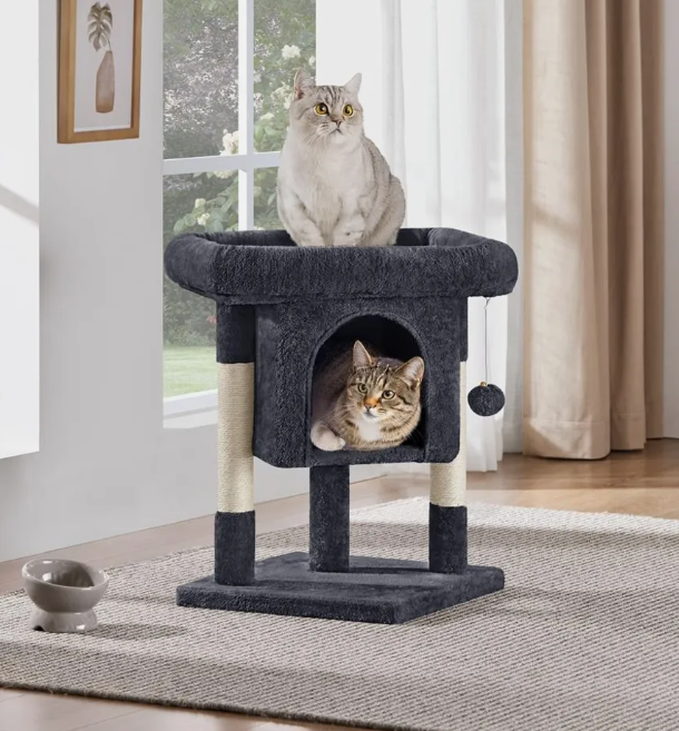 Yaheetech Krabpaal - Zwart - 40,5 x 40,5 x 58 cm - Met Kattenhol, Sisalpalen en Speelbal