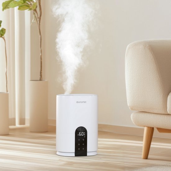 Auronic Luchtbevochtiger - 4 Liter - 40m2 - Geschikt voor Woonkamer, Kantoor, Slaapkamer, Babykamer en Meer - Met Aromatherapie - BPA-Vrij - Wit
