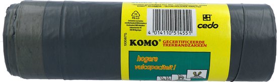 KOMO Afvalzakken met Trekband - 60 Liter - 15 Stuks