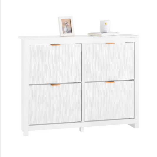 SoBuy FSR186-II-W Schoenenkast – Smalle Opbergkast met 4 Kleppen, Compact en Ruimtebesparend voor Hal en Woonkamer – 104x23x82 cm – Wit