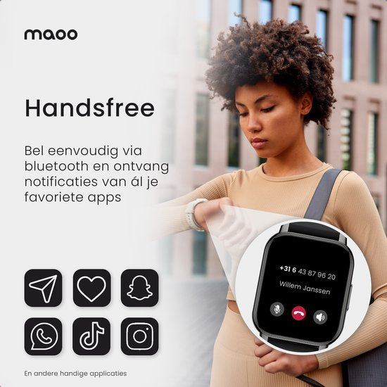 Maoo Amplify 2 Smartwatch – Bluetooth Belfunctie – WhatsApp Notificaties – Hartslag & Slaaptracker – Zwart – Android & iOS