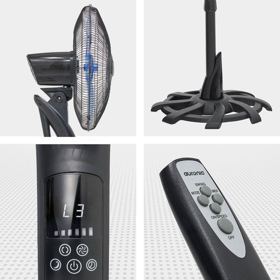 Auronic Statiefventilator - Staande Ventilator met Afstandsbediening - Timer - 50W - 53dB - Zwart