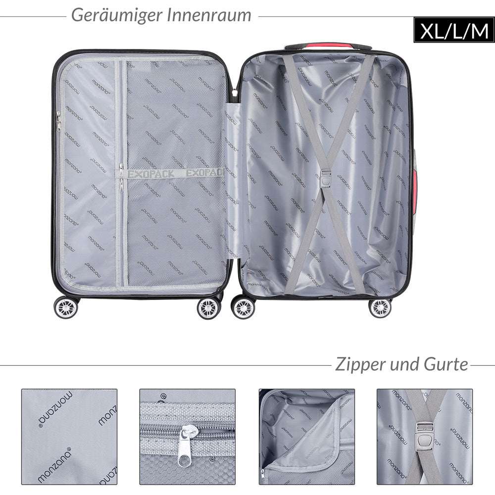 Monazana Kofferset Exopack 3-delig - TSA slot Wielen - Blauw