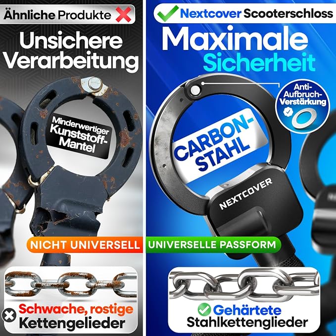 Nextcover E-Scooter Kettingslot 90 cm – Met 3 Sleutels – Weerbestendig & Krasvriendelijk