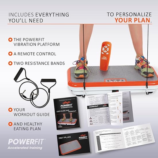 Vibro Shaper - trilplaat met oscillatietechnologie verstevigt het lichaam - powerplate belast alle spiergroepen - inclusief power stretchbandjes