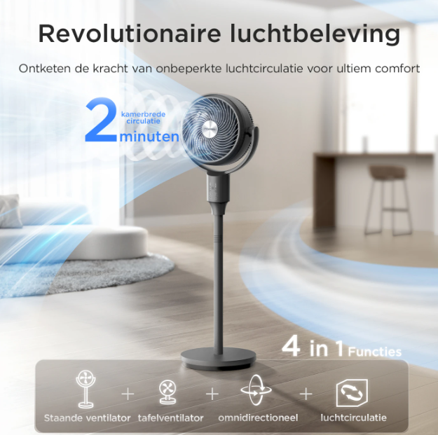 Pelonis Staande Ventilator OmniFlow - 26 dB Ultrastil - Verstelbaar 59-108 cm
