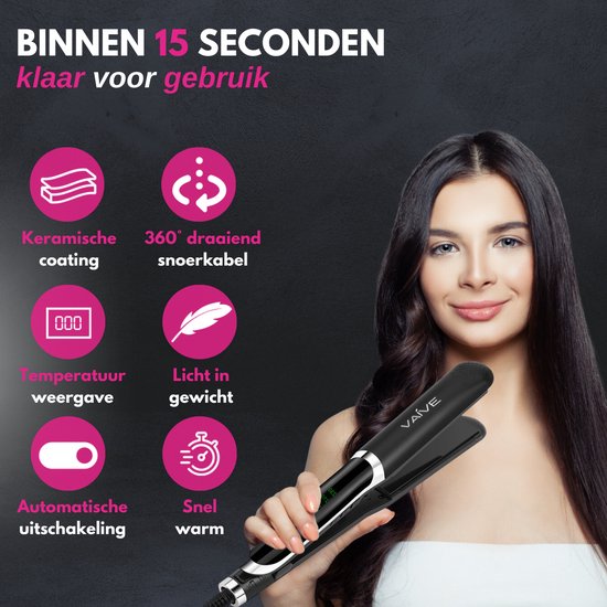 VAIVE Stijltang - 2 in 1 - Stijlen en Krullen - Keramisch - 60ºC - 230ºC - Krultang