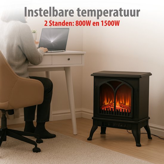 alpina Sfeerhaard Elektrisch - Elektrische Kachel Sfeerhaard - Haard met Realistisch Vlambeeld - Instelbare Thermostaat - Oververhittingsbeveiliging - 1500W - Zwart - 39x25x54cm