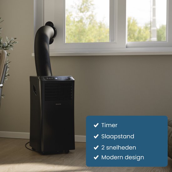 Auronic Mobiele Airco - 10.000 BTU - 4-in-1 - Airconditioning met 2 Raamafdichtingskits - Ventilator - Ontvochtiger - Tot 25m² - Zwart