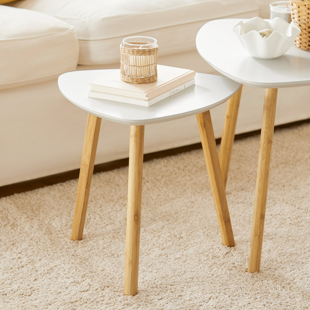 Set van 2 kleine tafels met planken, salontafel, salontafel, kleine tafel, bamboe, wit/naturel