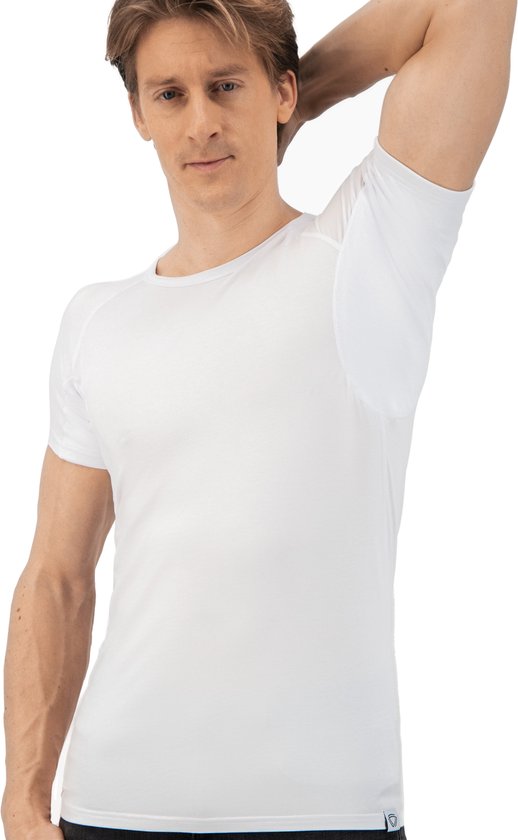 Anti Zweet Shirt - Fibershirts® - Ingenaaide Okselpads- Ondershirt - Wit - Ronde Hals - Heren - Maat XXL