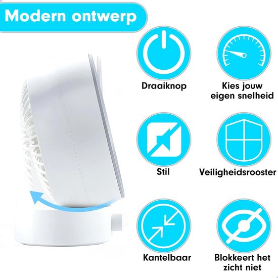 K&L Stille Ventilator - Tafelmodel - USB powered - Kantelbaar - Wit